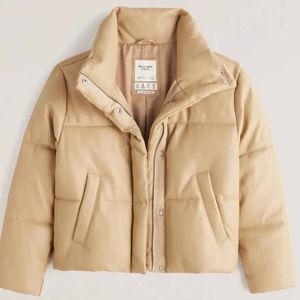 A&F Vegan Leather Mini Puffer L - Light brown/tan